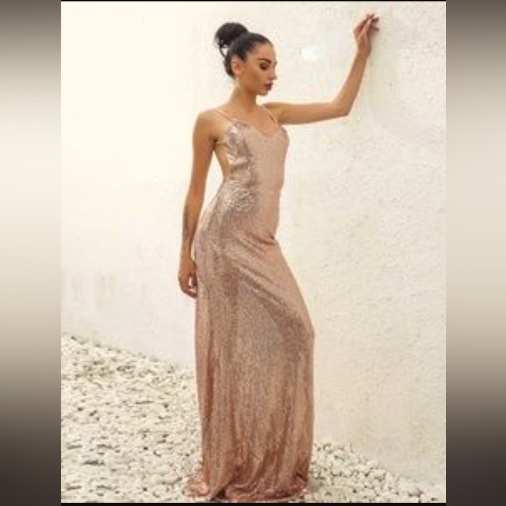 Club L London Gold Sequin Maxi Dress